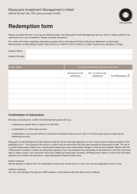Macquarie Funds Management Redemption Form