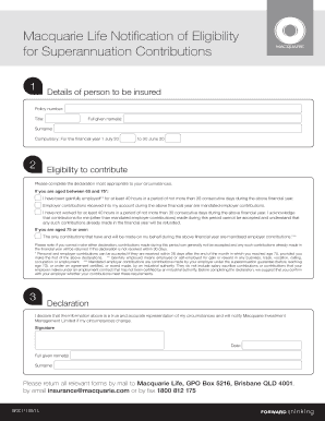 Macquarie Life Superannuation Contribution Eligibility Form