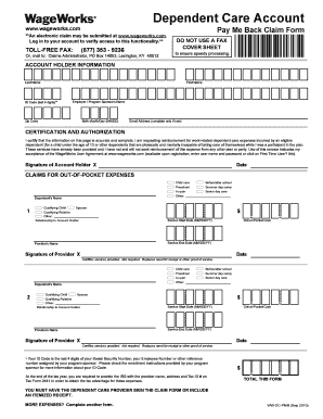 WageWorks Dependent Care Pay Me Back Claim Form