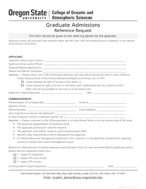 Graduate Admissions Reference Request Form