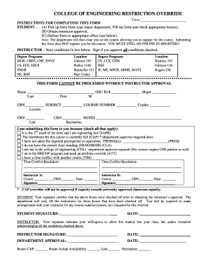 College of Engineering Restriction Override Form