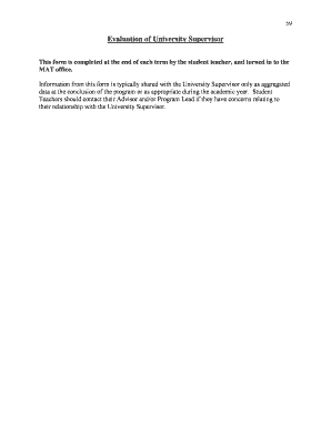 Evaluation of University Supervisor