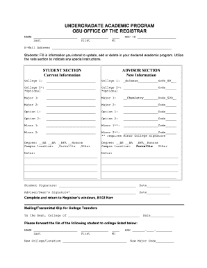 OSU Undergraduate Academic Program Update Form