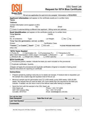 Request for ISTA Blue Certificate
