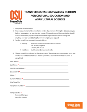 Fillable Online TRANSFER COURSE EQUIVALENCY PETITION AGRICULTURAL Fax