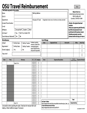 OSU Travel Reimbursement Form