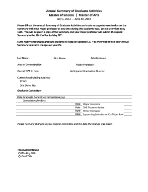 Annual Summary of Graduate Activities Form