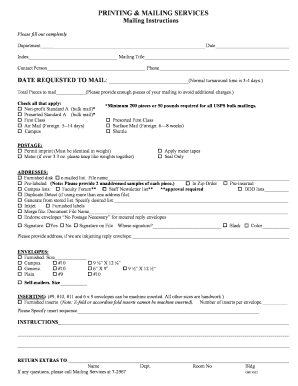Printing and Mailing Services Form