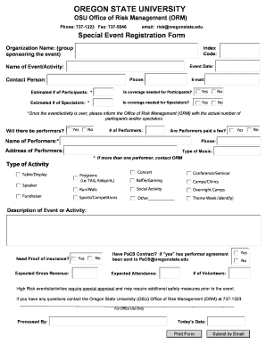 Oregon State University Special Event Registration Form