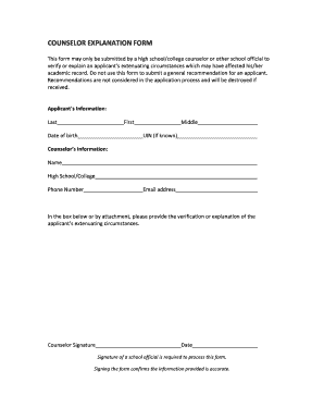 Counselor Explanation Form