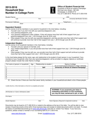 University of Illinois Household Size Form