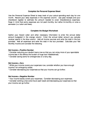 College Monthly Budget Worksheet