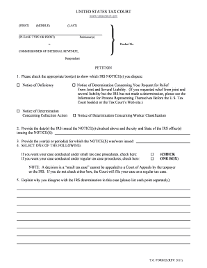 US Tax Court Petition Form