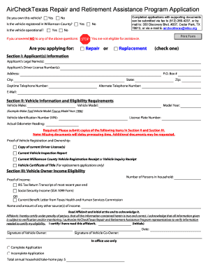 AirCheckTexas Repair and Retirement Assistance Program Application