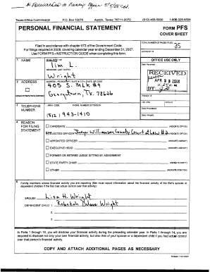 Texas Ethics Commission Personal Financial Statement Form