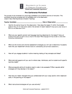 Teacher Observation Pre-Conference Worksheet
