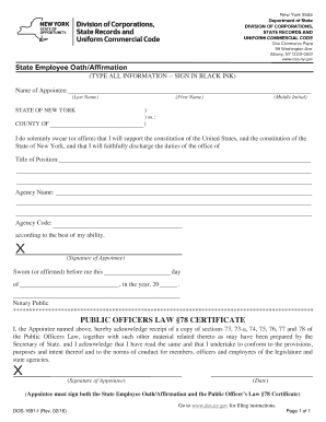 New York State Employee Oath and Affirmation
