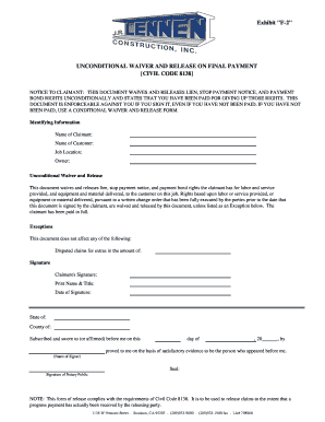 Unconditional Waiver and Release on Final Payment