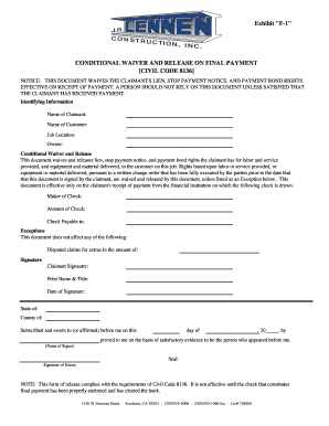 California Conditional Waiver and Release on Final Payment