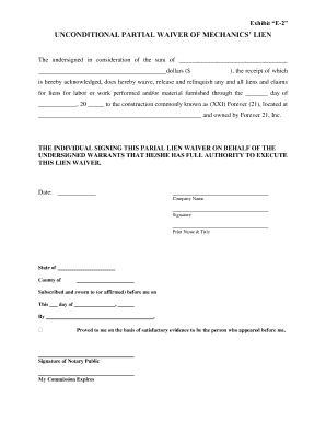 Unconditional Partial Waiver of Mechanics' Lien