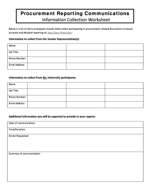 Procurement Reporting Communications Worksheet