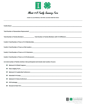 Illinois 4-H Family Summary Form