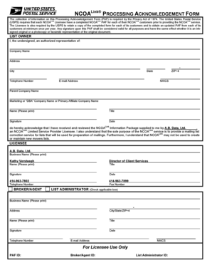 NCOALink Processing Acknowledgement Form