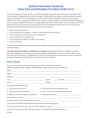 Asthma Information Packet Order Form