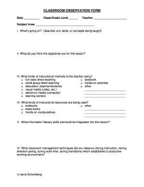 Classroom Observation Form