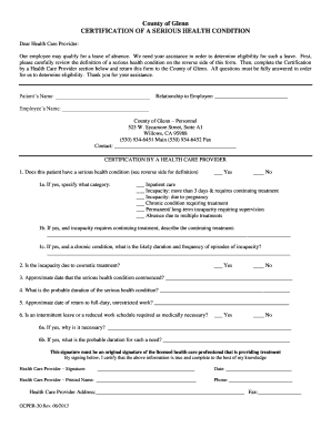 California Certification of Serious Health Condition