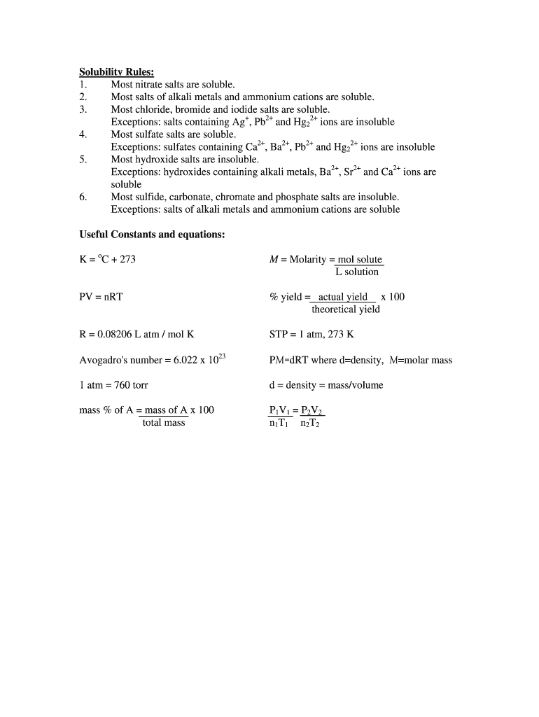 Fillable Online Solubility Rules: Fax Email Print - pdfFiller