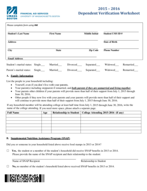 Dependent Verification Worksheet