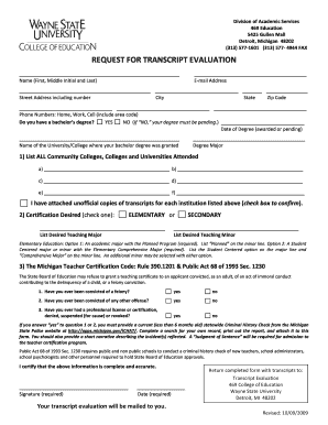 Request for Transcript Evaluation