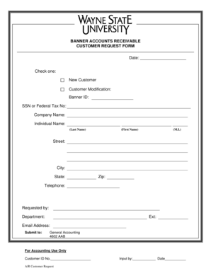 Banner Accounts Receivable Customer Request Form