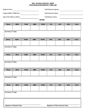 Field Education Monthly Time Log