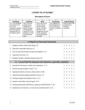 Lesson Plan Rubric for Student Teaching