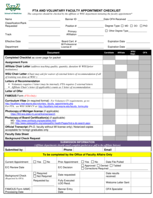 Construction project initiation document example - FTA AND VOLUNTARY FACULTY APPOINTMENT CHECKLIST - facaffairs med wayne