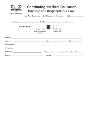 Continuing Medical Education Registration Card