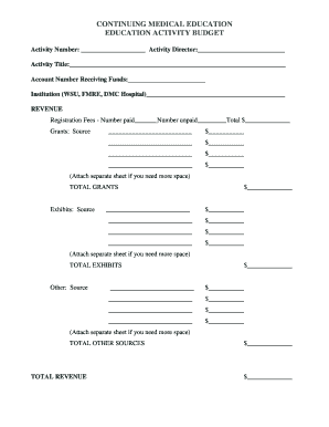 Continuing Medical Education Activity Budget Form