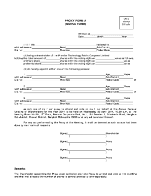 Proxy Form for Shareholder Meeting