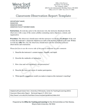 Classroom Observation Report Template