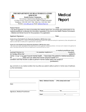 Medical Report Form for Health Practice Registration