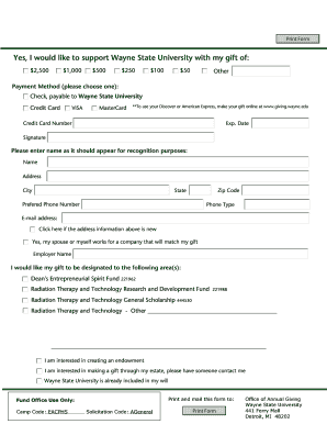 Wayne State University Donation Form