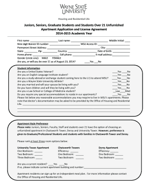 Wayne State University Unfurnished Apartment Application and License Agreement