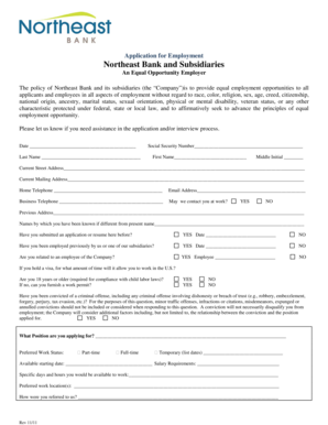 Northeast Bank Employment Application