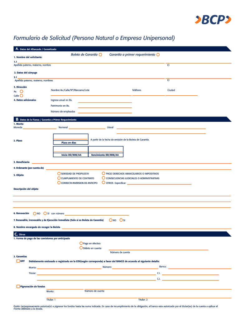 Formulario de Solicitud Persona Natural o Empresa Vista previa en la página 1