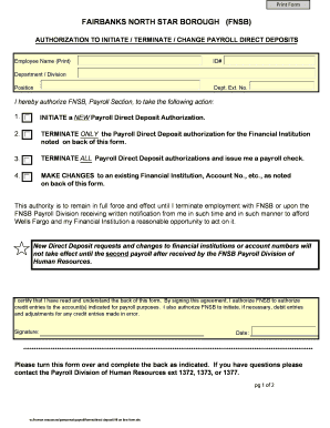 FNSB Payroll Direct Deposit Authorization