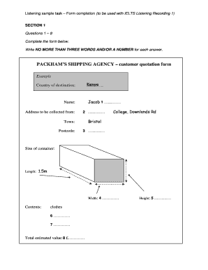 Packham's Shipping Agency Customer Quotation Form