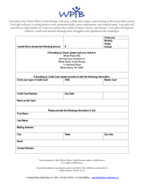 White Plains Youth Bureau Donation Form