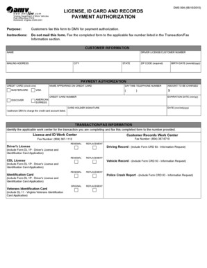 Virginia DMV Payment Authorization Form